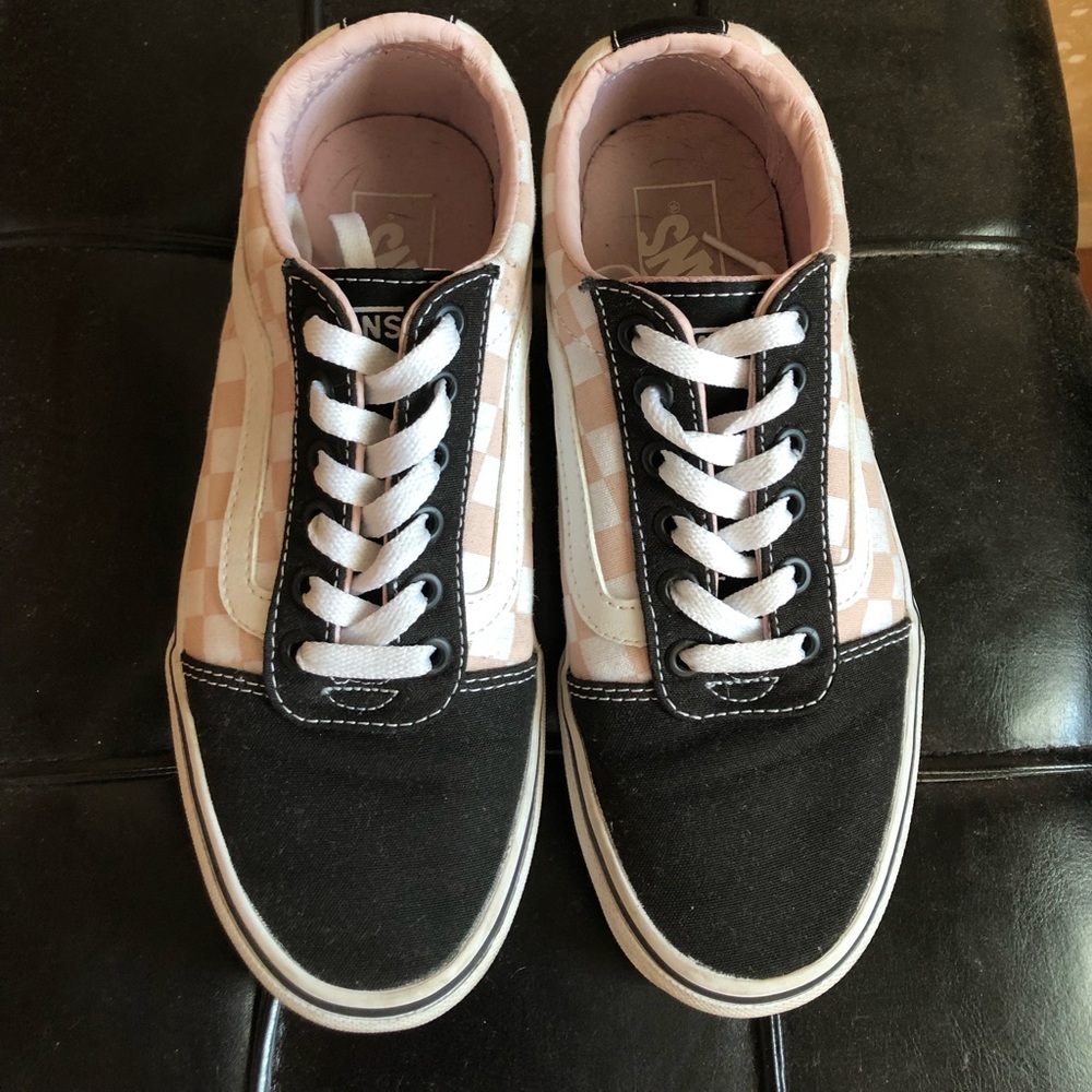 Pale pink checkered vans